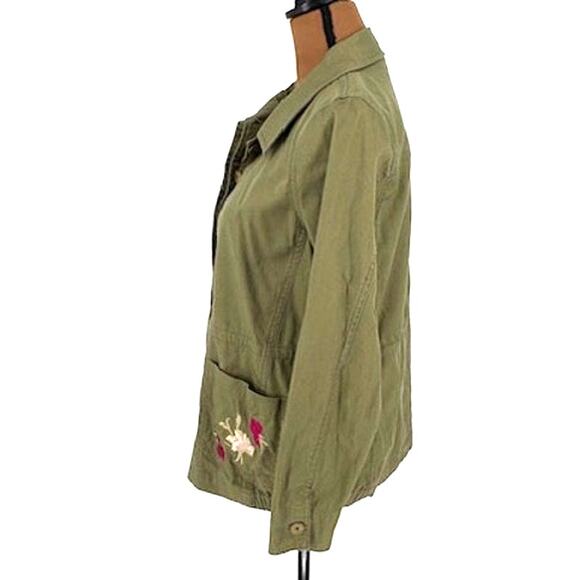 Skies Are Blue Fully Embroidered Army Green Jacket with Florals – Size Small - Picture 6 of 9